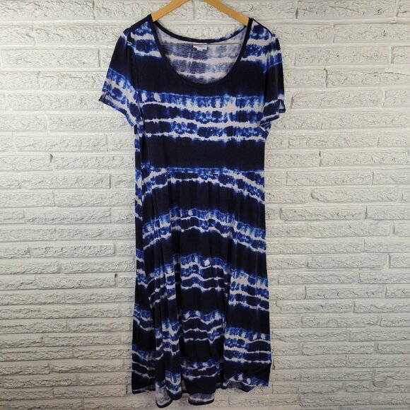 Lularoe Womens Dress 2XL Plus Short Sleeve Blue Tie Dye Poly Blend TIE23E - Picture 1 of 12